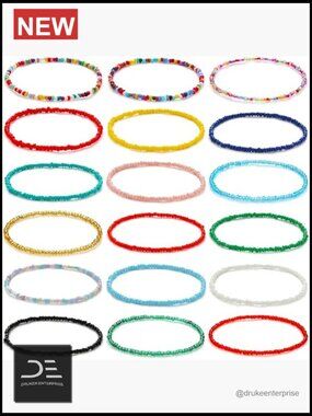 18Pc Beaded Anklet Set Handmade Stretch Boho Beach Foot Jewelry